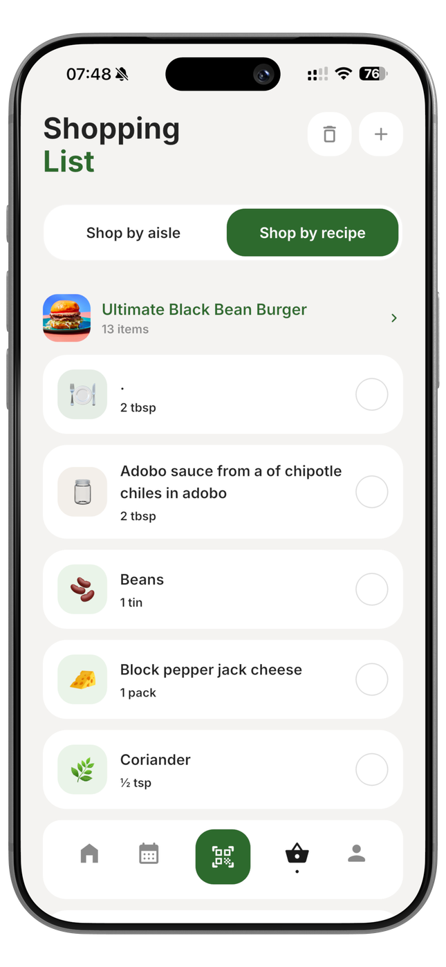 Cobble shopping list screen