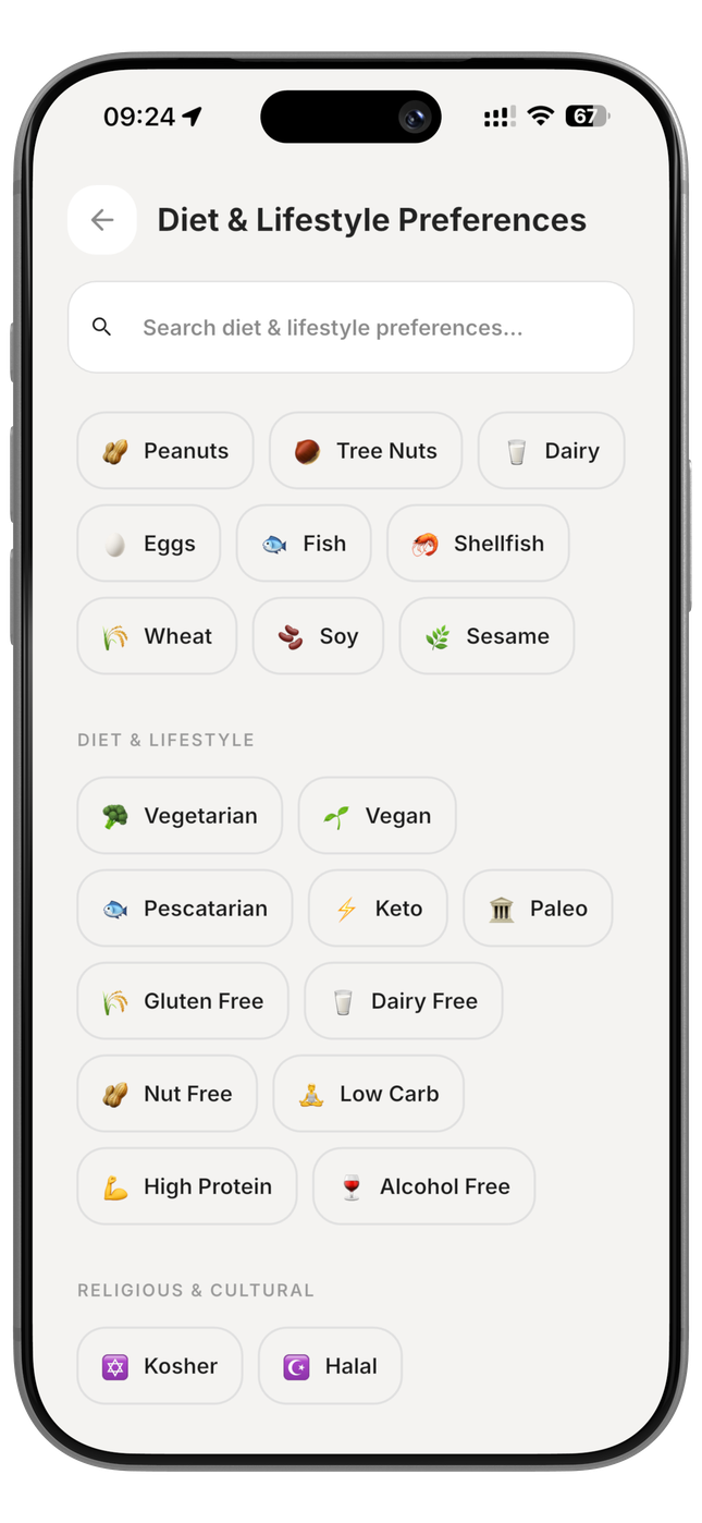 Preferences screen